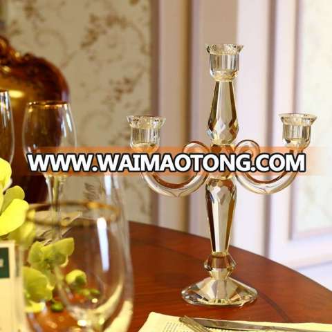 High end transparents 3 arms crystal candelabra crystal wedding centerpiece